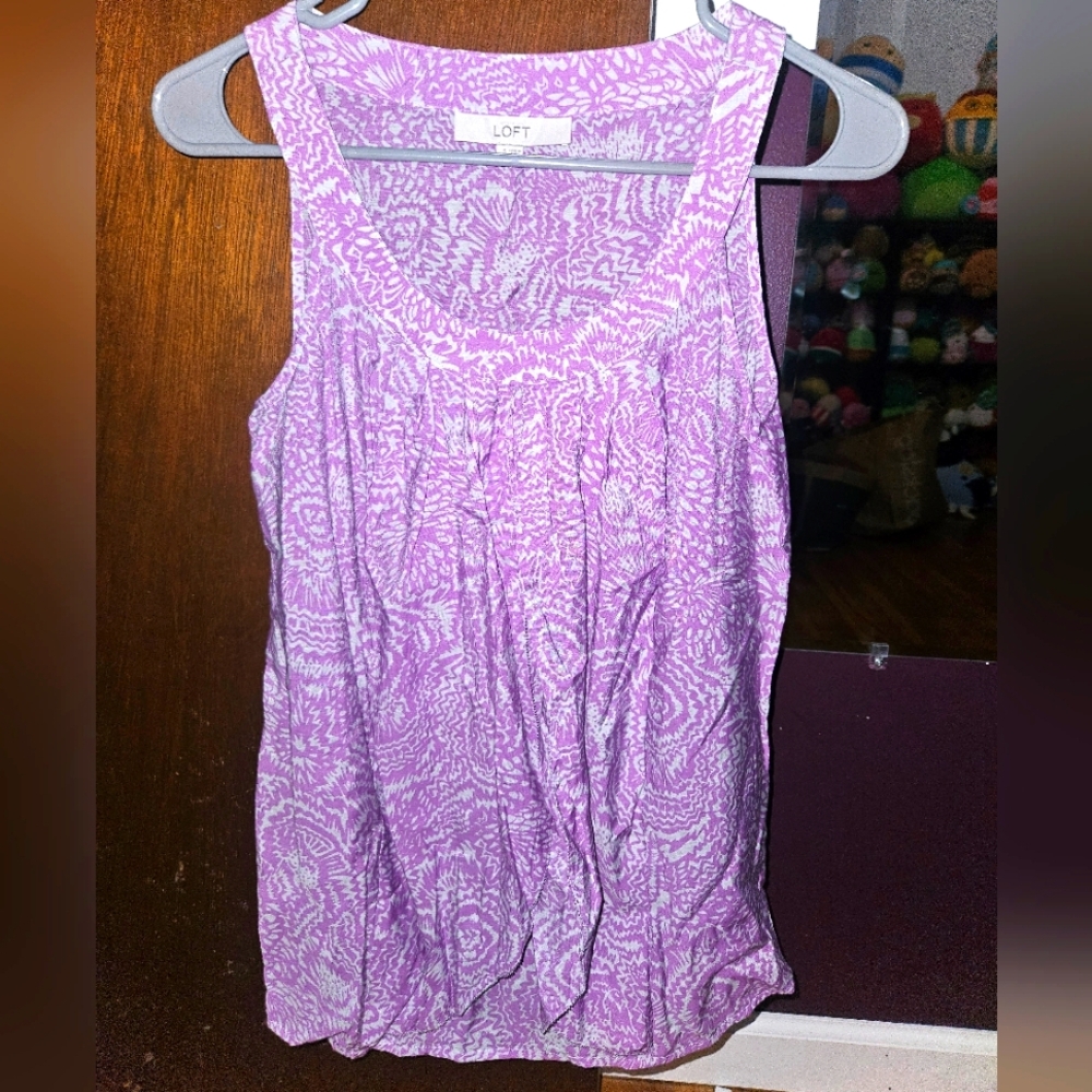 LOFT Purple & White Patterned Women's Flowy Tank Top Size Small